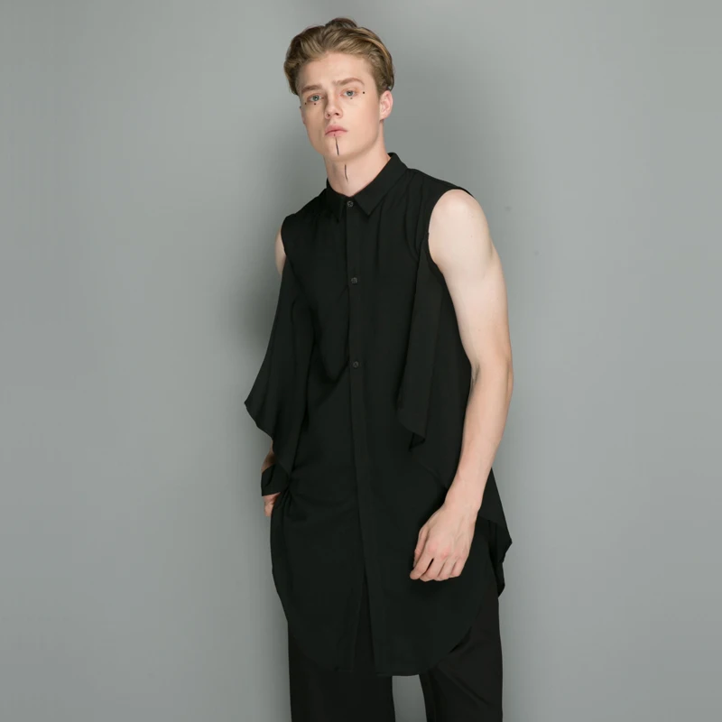 S-6XL 2020 New men's clothing Hair Stylist GD Fashion Original Medium and long Sleeveless Shirt Coat plus size costumes