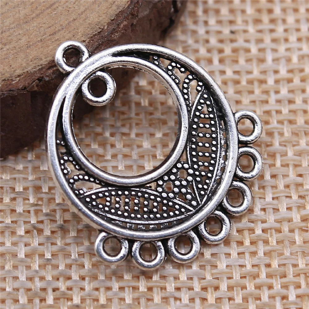 

10pcs 26x23mm Round Porous Chandelier Earring Connectors Antique Silver Plated Jewelry Findings Jewelry Accessories