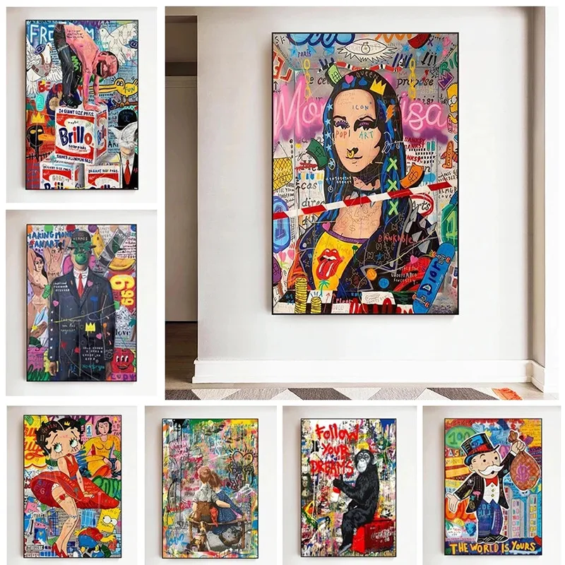 

Mona Lisa Money Canvas Painting The World Is Yours Posters and Prints Wall Graffiti Art Pictures for Living Room Decor Cuadros