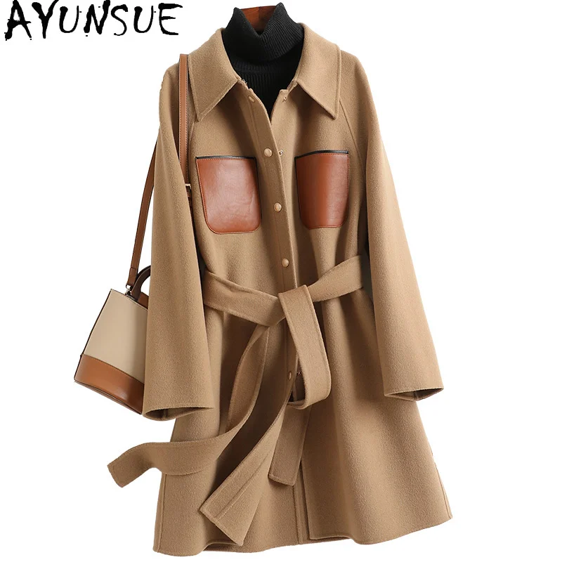 

Зимняя женская куртка, элегантное двухстороннее шерстяное пальто, женские осенние длинные корейские шерстяные куртки, Женская куртка Gxy429