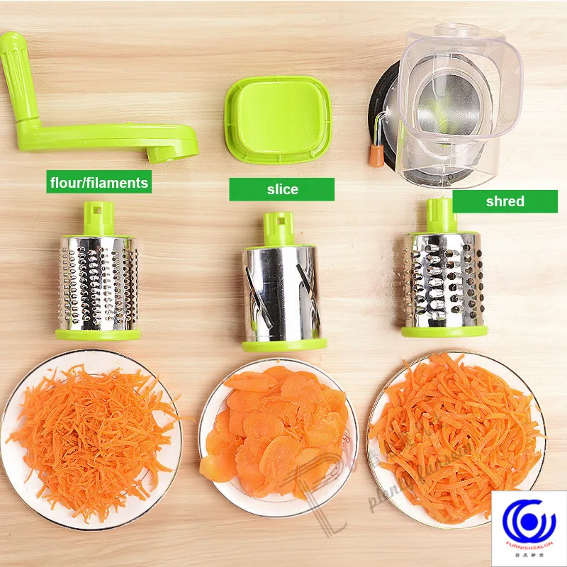 Зеленая овощерезка с 3 лезвиями нарезка картофеля ручная машина круглая