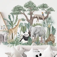 nordic style cartoon jungle animals wall sticker for kids room self adhesive cute woodland wall art decal