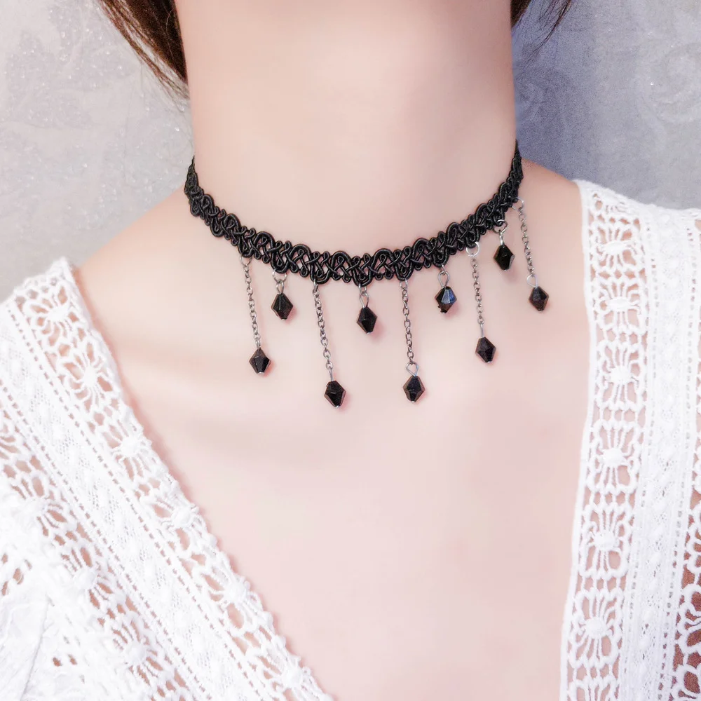 

Women's Black Lace Necklace Female Clavicle Chain Water Drop Necklace for Women Fashion Jewelry Party Accessories