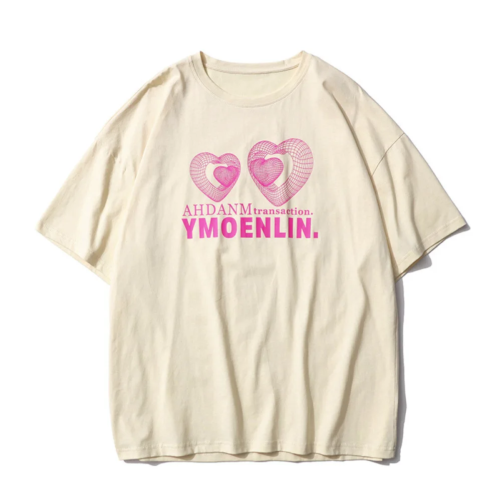 

Cotton 2021 Summer Love Printing Short Sleeve T-shirt Men's and Women's Trendy Casual Lovers Half Sleeve T-shirt