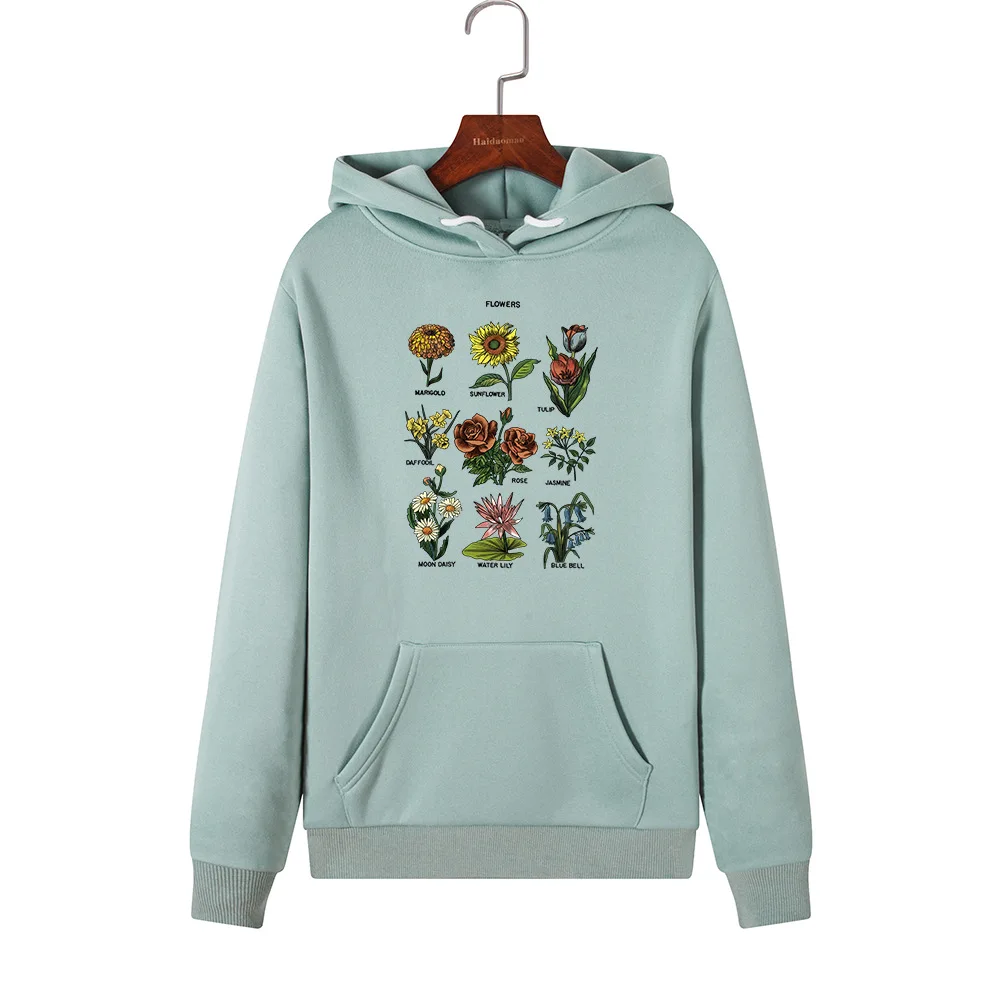 

Women Floral Aesthetic Thick Hoodie Autumn Harajuku Retro Warm Hoddies Casual Flower Print Women Clothing