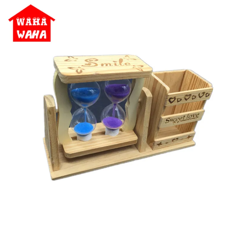 Двойной стеклянный держатель для ручек с деревянным песочным стеклом часы со