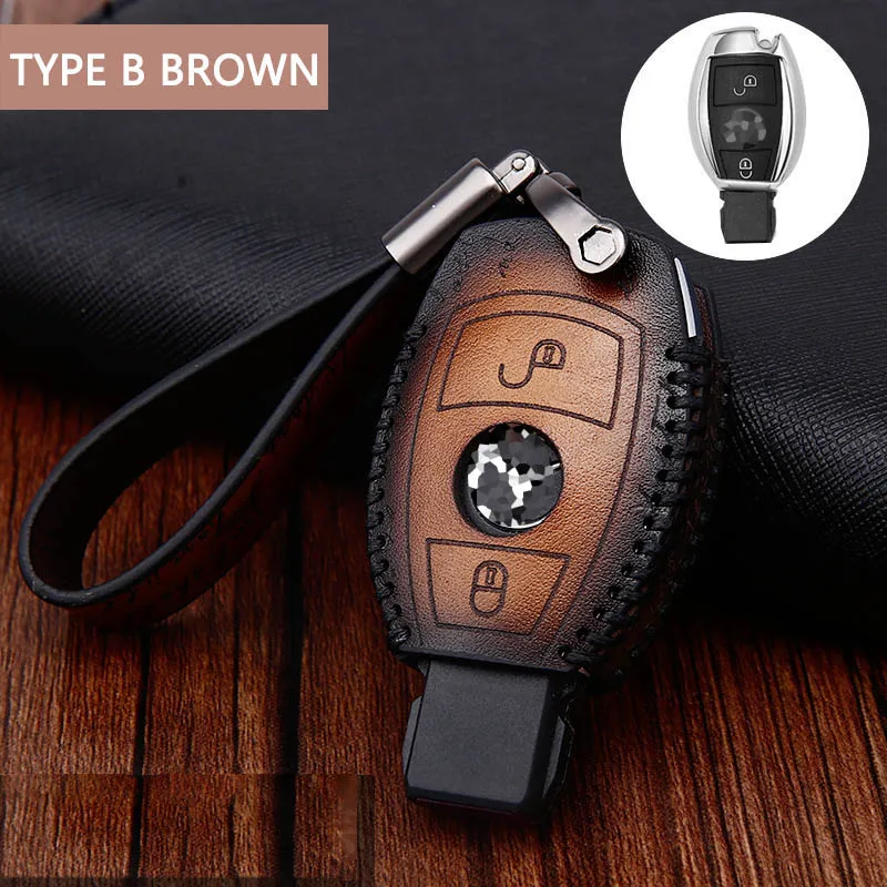 B brown set Чехол для ключей в стиле ретро для Mercedes Benz E200 E260 E300 E320 W203 W210 W211 W124 W202 W204 AMG - Название цвета: B brown set