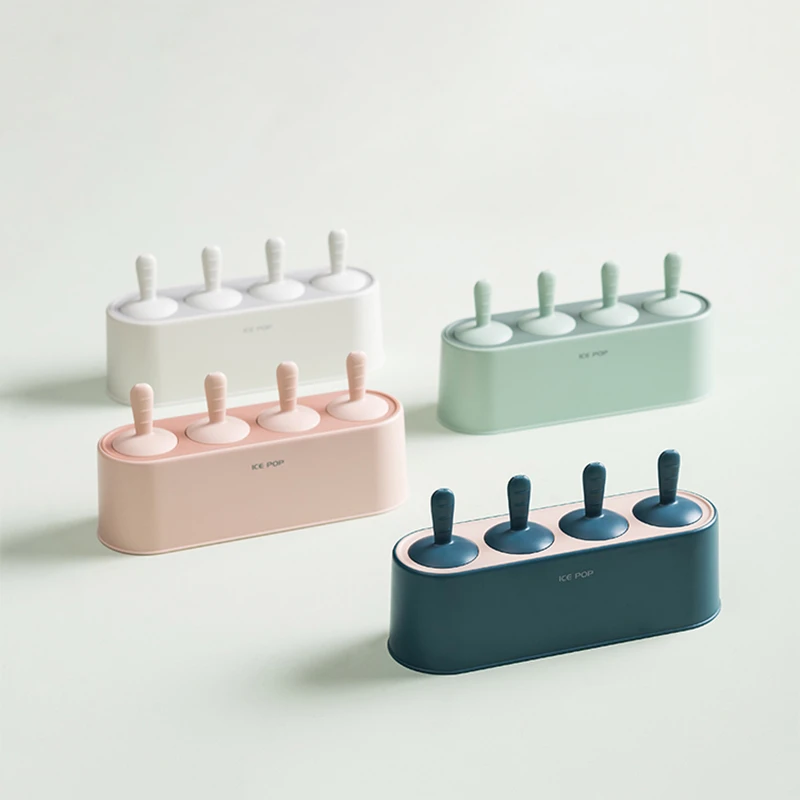 

4-hole Ice Cream Mold Children Dessert Ice Cream Mold with Popsicle Stick Home Kitchen Tools DIY Tool Silicone Chocolate Mold