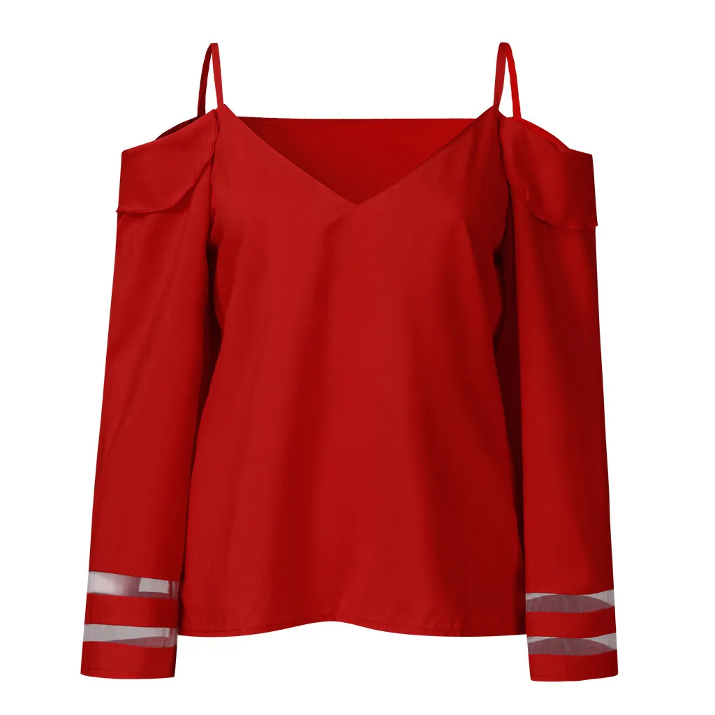 Feitong Sexy Blouse Women Off Shoulder Top Mesh Panel Blouse 3/4 Bell Sleeve Loose Streetwear Top Shirt Women Clothes