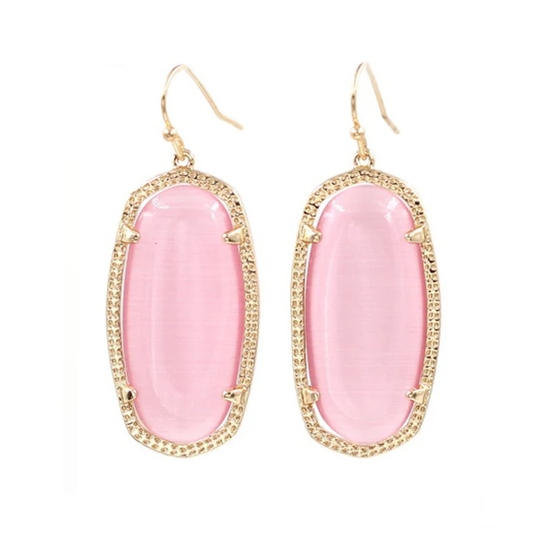 Gold Pink Новое поступление, маленькие овальные серьги с камнями, Полностью украшенные камнями, висячие серьги для женщин, модные ювелирные изделия - Окраска металла: Gold Pink