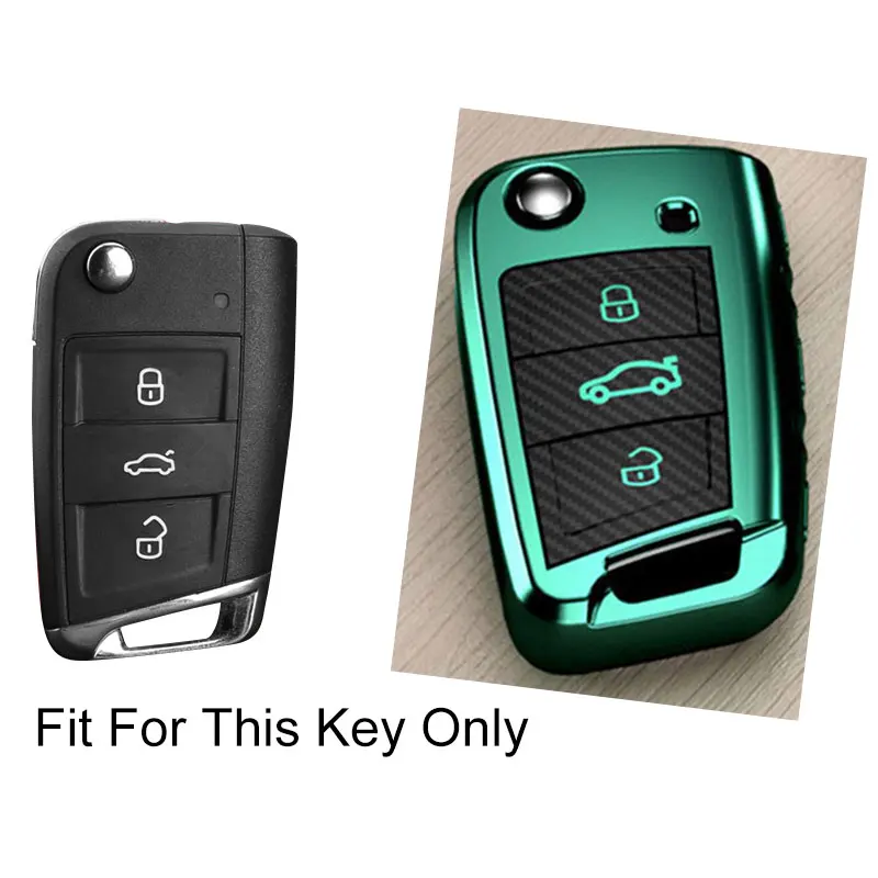 

Carbon Fiber TPU Car Key Cove For VW Passat Magotan B8 CC Teramont Skoda A7 3 Buttons Smart Remote Controller Keychain Protector