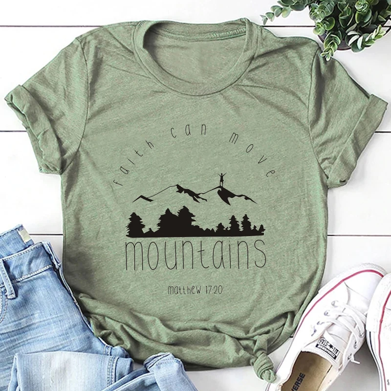 olive tee black text Футболка с надписью «Faith Can Move HORUS», Повседневная христианская футболка с надписью «Faith of fear», религиозная одежда с надписью «Bible Verse», топ, Camisetas - Цвет: olive tee black text