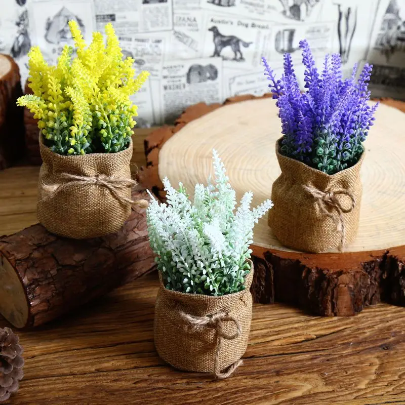 Креативные сельские пластиковые искусственные цветы Лаванда в горшке бонсай