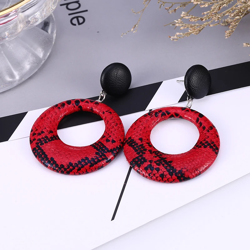 red round Новые Винтажные висячие серьги для женщин леопардовый принт дизайн большие круглые висячие акриловые серьги Модные ювелирные изделия pendientes - Окраска металла: red round