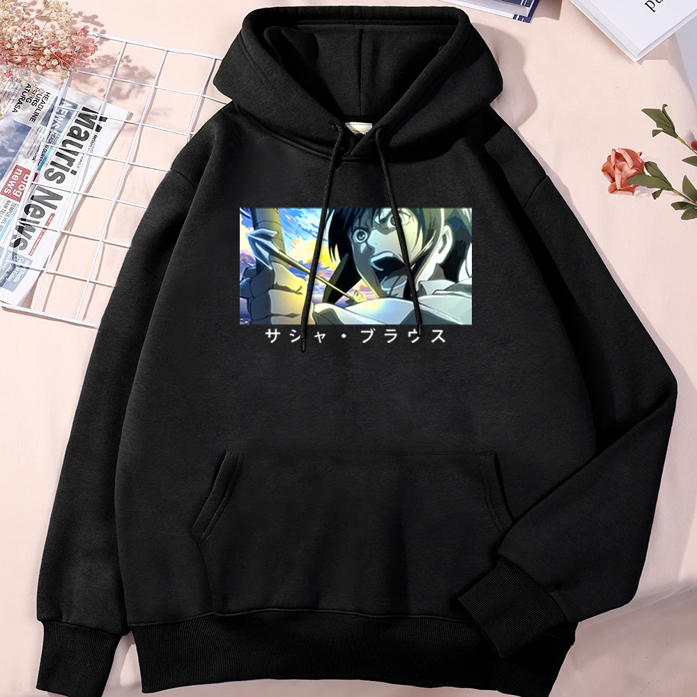 

Anime Attack On Titan Sasha Braus Print Hoodie Men Women Oversize O-Neck Tracksui Harajukua Streetwear Sweatshirt All-Match Tops