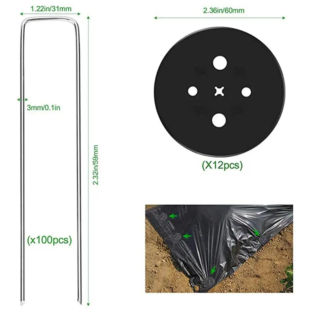 

100Pcs Garden Peg U-Shaped Ground Nail Fixing Nail For Cloth Shade Net Fences Gardening Fixing Tools With 4PCS Gasket