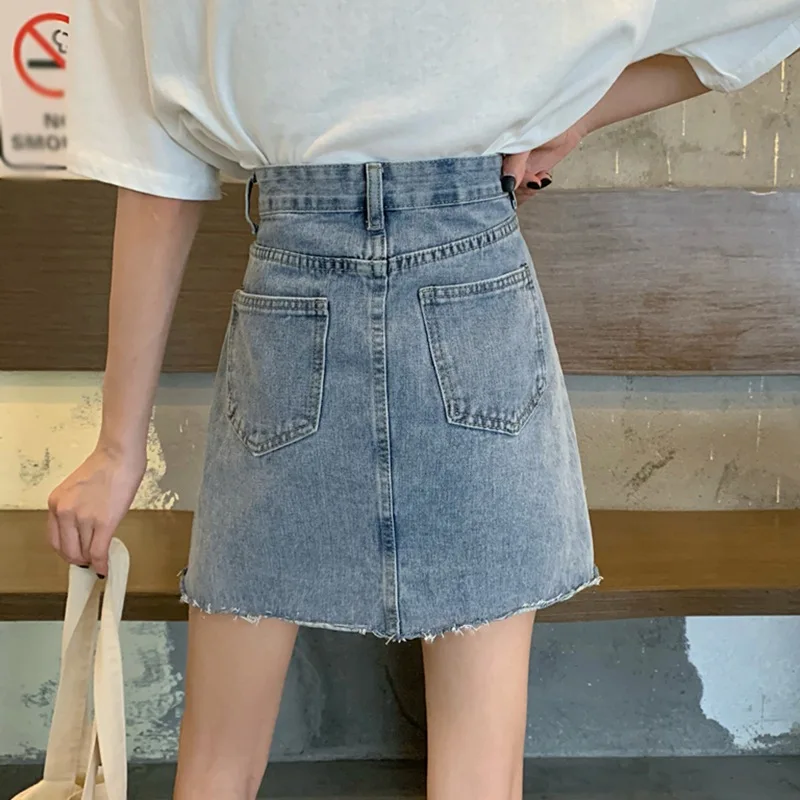 

Women High-waist Asymmetry Skirt Thin Short Summer Female Bag Hip Knee-Length Denim Skirt
