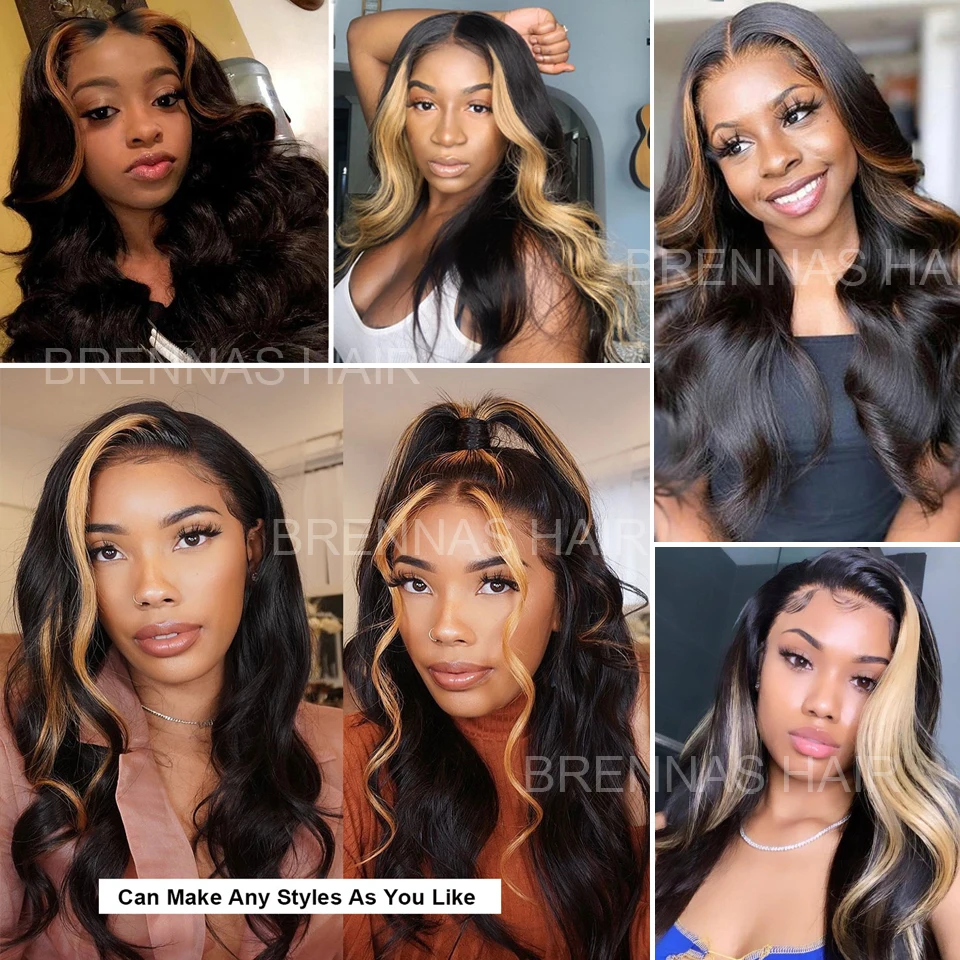 

Highlight Body Wave Wig Brazilian Lace Frontal Wig Preplucked 13x4 Human hair lace front wig ombre 4x4 lace closure wig for wome