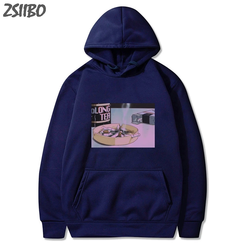 Harajuku Sad somke Vapor wave принт Забавный аниме принт унисекс толстовка мужские толстовки мужские повседневные топы с капюшоном уличная одежда - Цвет: Lan1