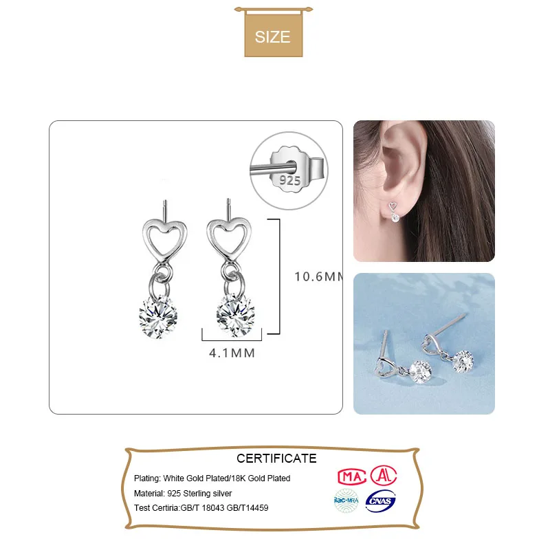 Женские серьги гвоздики из серебра 100% пробы 7 х12 мм|heart stud earrings|fashion earringsstud earrings |