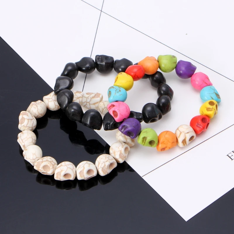 

2021 New Tibetan Prayer Multi Color Skull Beads Handmade Stretch Bracelet Fashion Jewelry