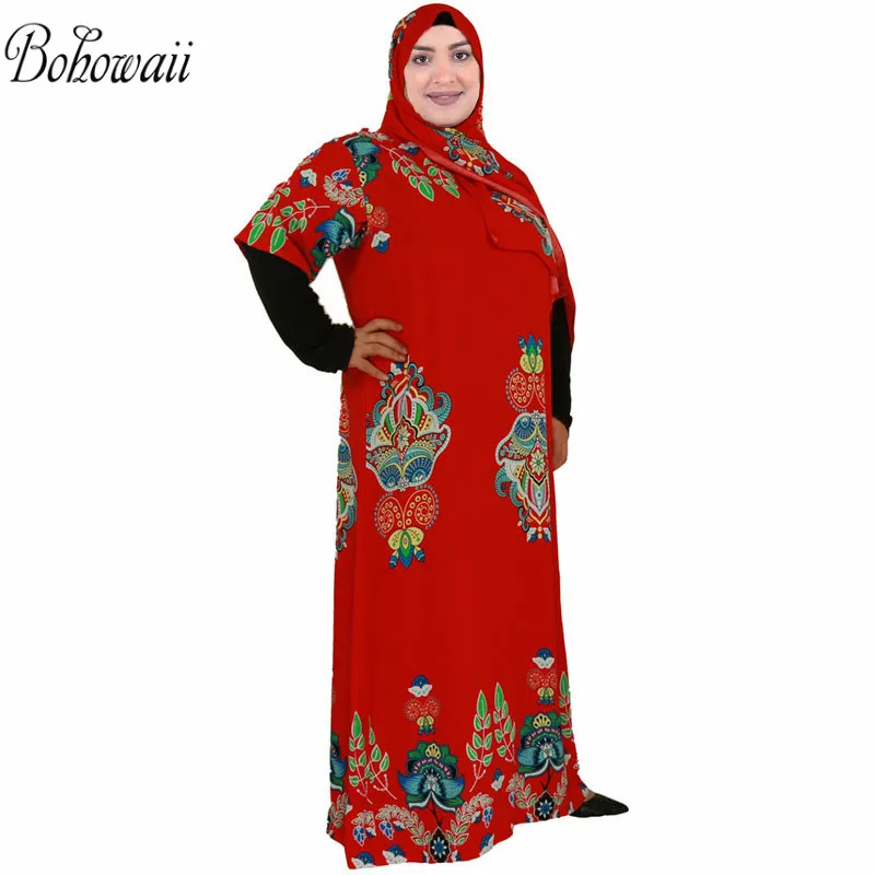 

BOHOWAII Fashion Muslim Sets Plus Size Abaya Dubai Islam Musulman de mode Cotton Kaftan African Hijab Dress for Woman Clothing