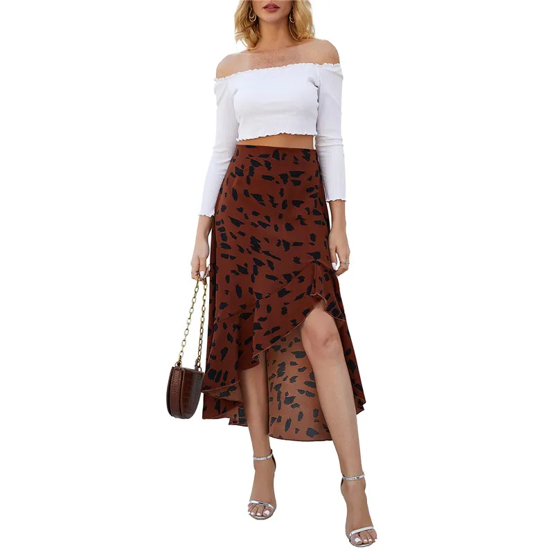 

Summer Fall Women Asymmetrical Wrapped Skirts Fashion High Waist Ruffle Split Sexy Slim Long Skirt Ladies Beach Casual Clothes