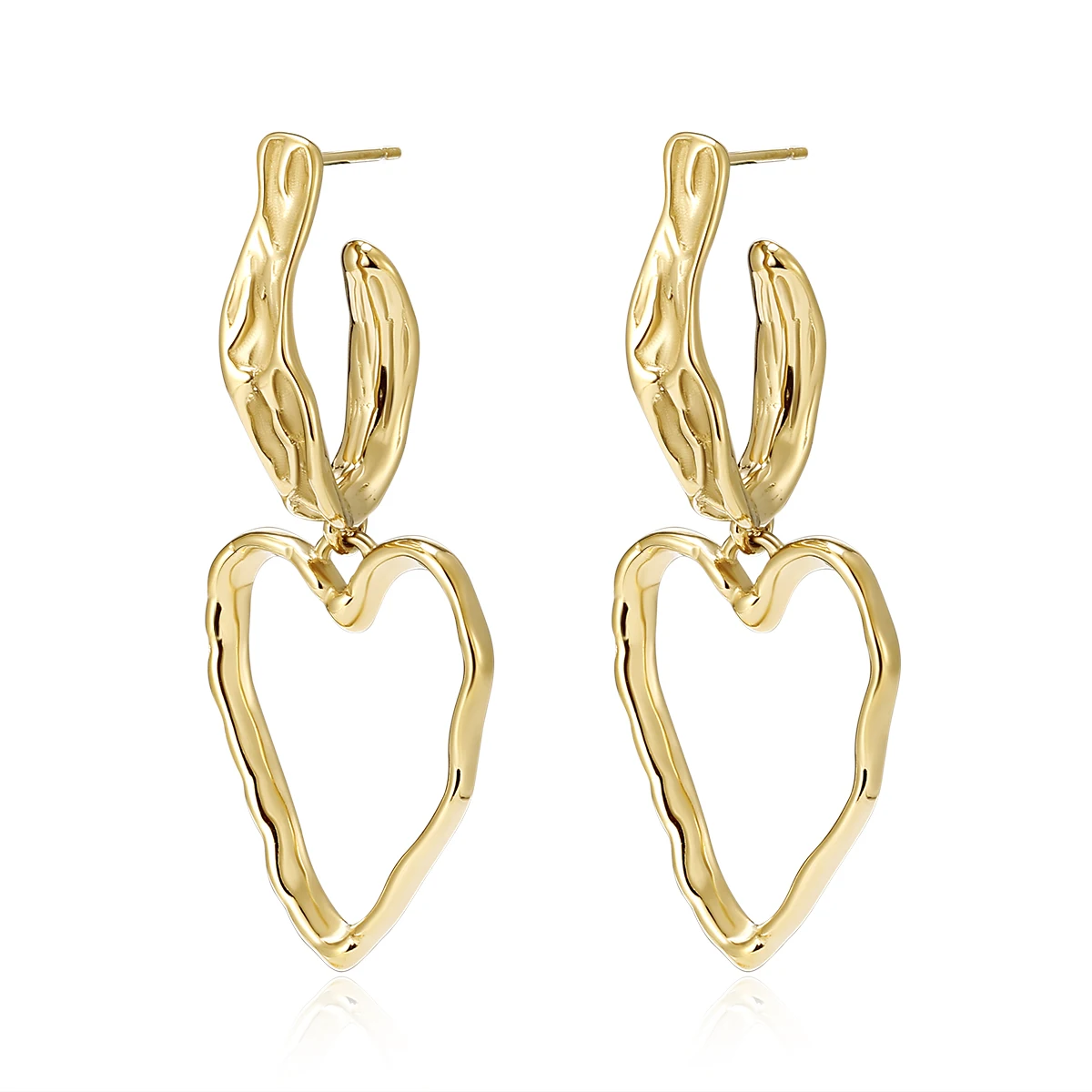 

Heart Hoop Earrings for Women Femme Gift Stainless Steel Unusual Geometric Earrings Statement Metal Texture Golden Bijoux