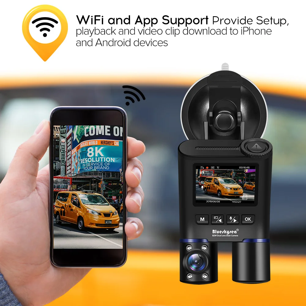 Blueskysea оригинальный двойной видеорегистратор B2W Автомобильный HD 1080P Wi Fi камера с