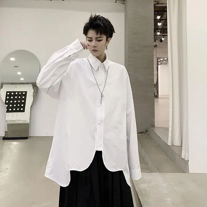 Мужская Повседневная рубашка Arc Hem белая/черная в японском стиле с длинным