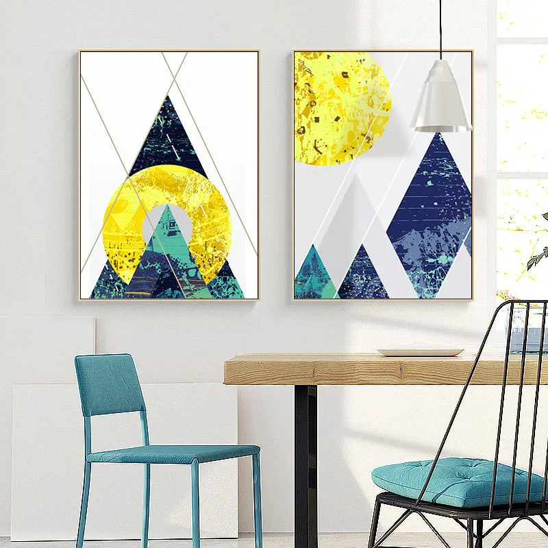 Абстрактный геометрический пейзаж постеры с распылителем желтого Солнца Луны