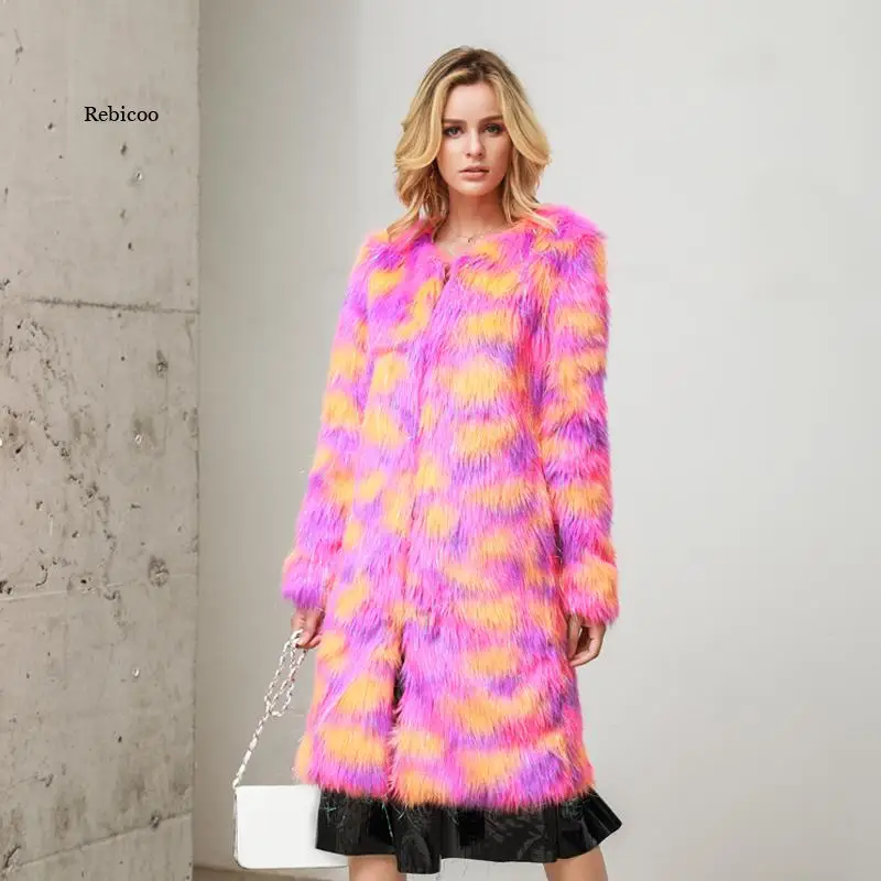 Женское пальто куртка из искусственного меха разноцветная блестящая женская