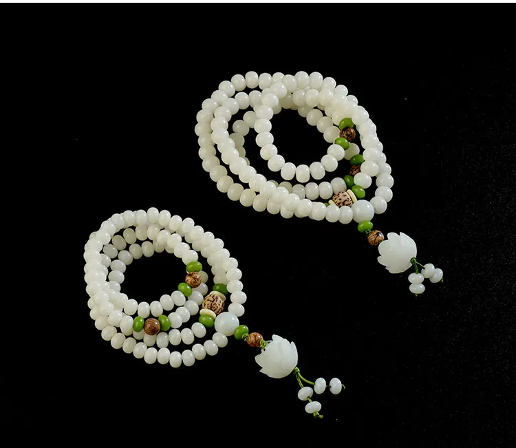 White Jade Bodhi Root Bracelet 108 Seed Male and Female Couple Models Bead Rosary Lotus Necklace images - 6