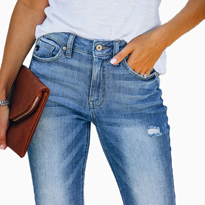 Женские рваные брюки до щиколотки повседневные в Корейском стиле Новинка лета