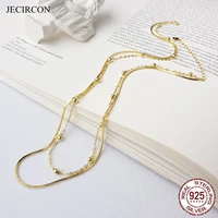 jecircon 925 sterling silver beaded double layered necklace for women european and american ins temperament gold clavicle chain