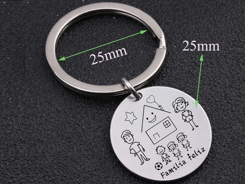 Stick Family Spanish Familia Feliz Keychain Custom Parents and Children Figure Gift for Family House Fashion Simple Bag Charm