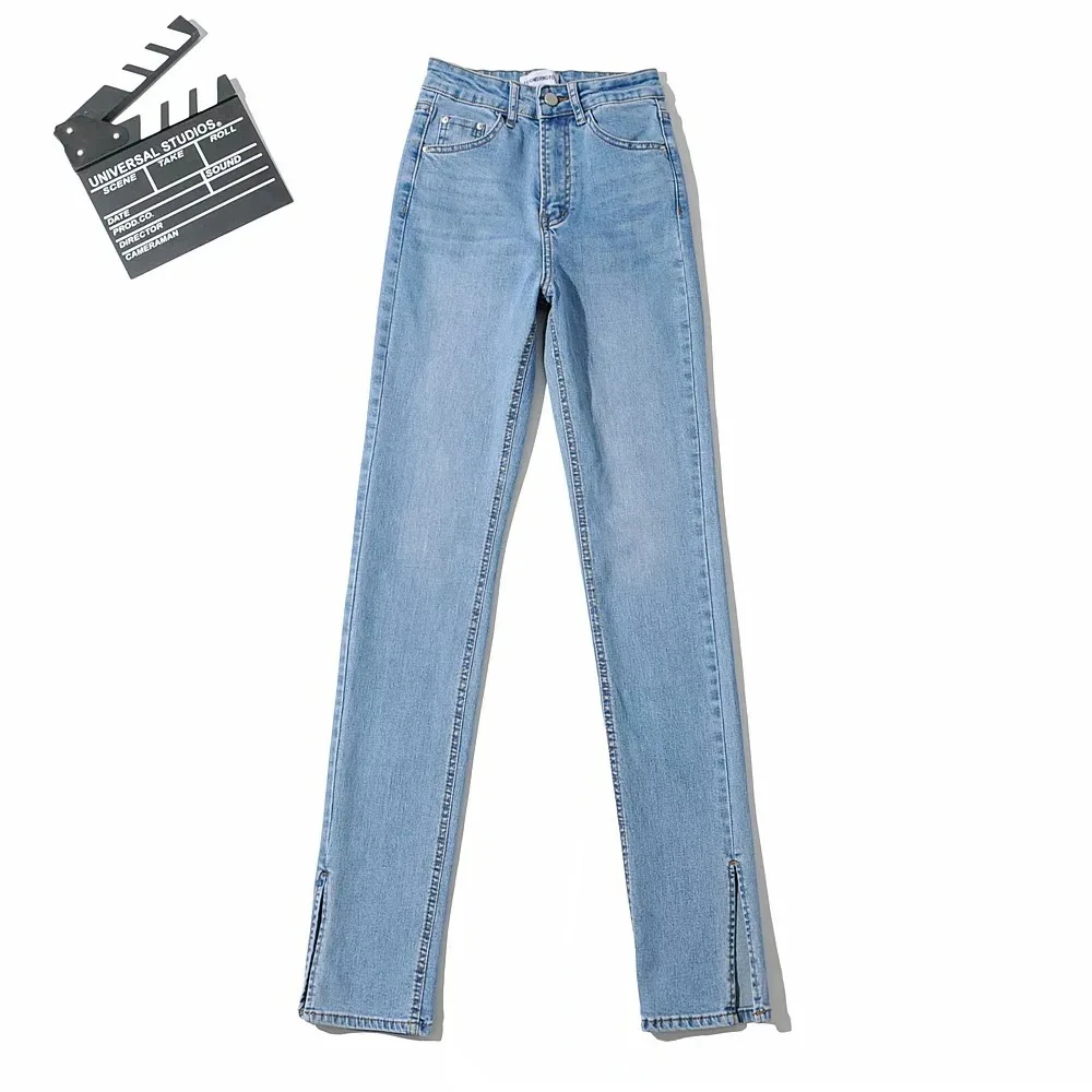 

2021 Side Slit Jeans Women's Ins Style High Waist Pencil Pants Slimming and Straight Mop Pants Split Denim Trousers