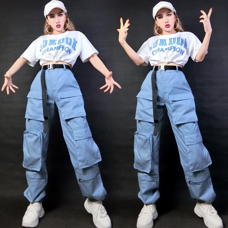Костюм для джазовых танцев взрослых и женщин одежда в стиле хип хоп синие брюки