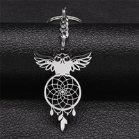bohemia owl dreamcatcher keyrings womenmen silver color stainless steel keychain jewely llaveros llaveros para mujer k7029s03