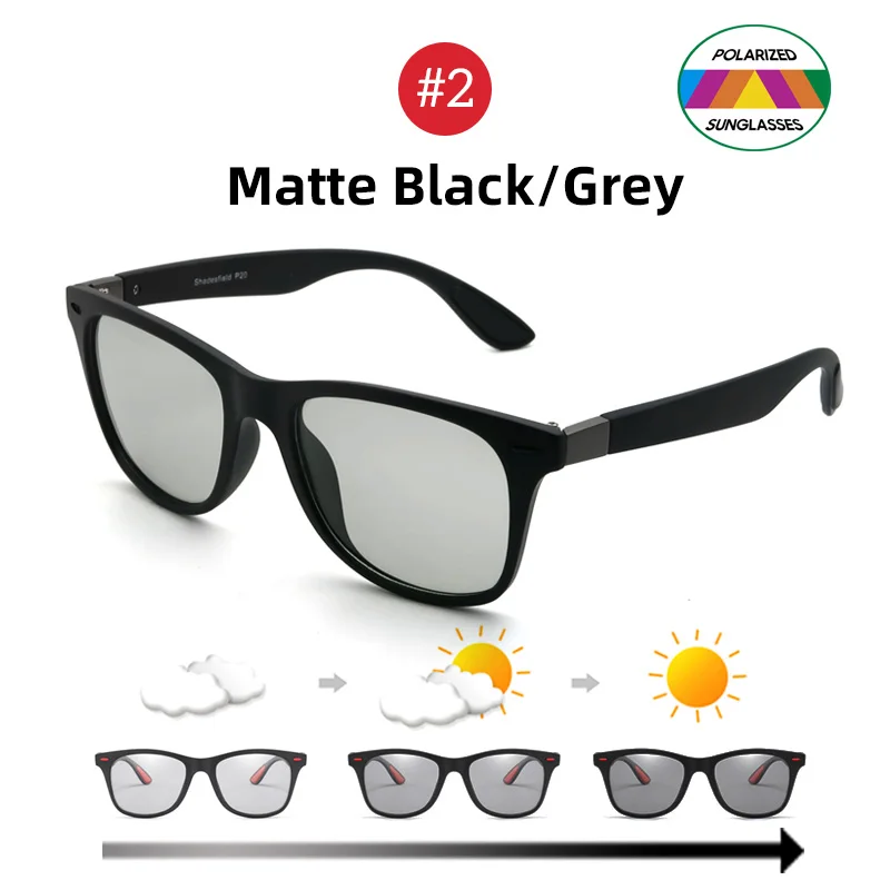 2 Matte Black Grey VIVIBEE классические фотохромные солнцезащитные очки с поляризацией для мужчин, для вождения, квадратные, меняющие цвет, Матовые солнцезащитные очки для женщин, переходные оттенки - Цвет линз: 2 Matte Black Grey