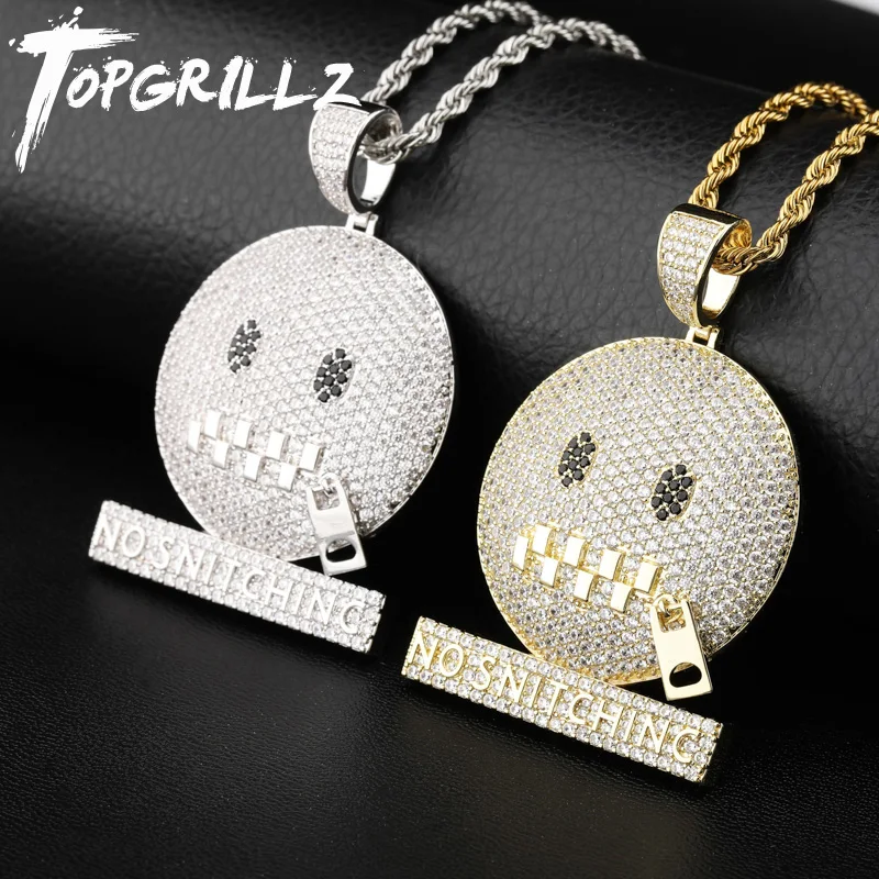 TOPGRILLZ круглое лицо характер молния рот Iced Out кубический циркон кулон и ожерелье Золото Серебро Цвет хип хоп ювелирные изделия для мужчин