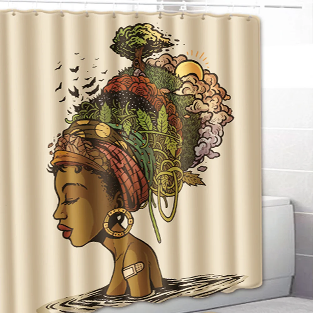 

3D Black Girl Shower curtains With Hooks Home Decorative Bath Curtain Waterproof Shower Curtain Bathroom Curtain