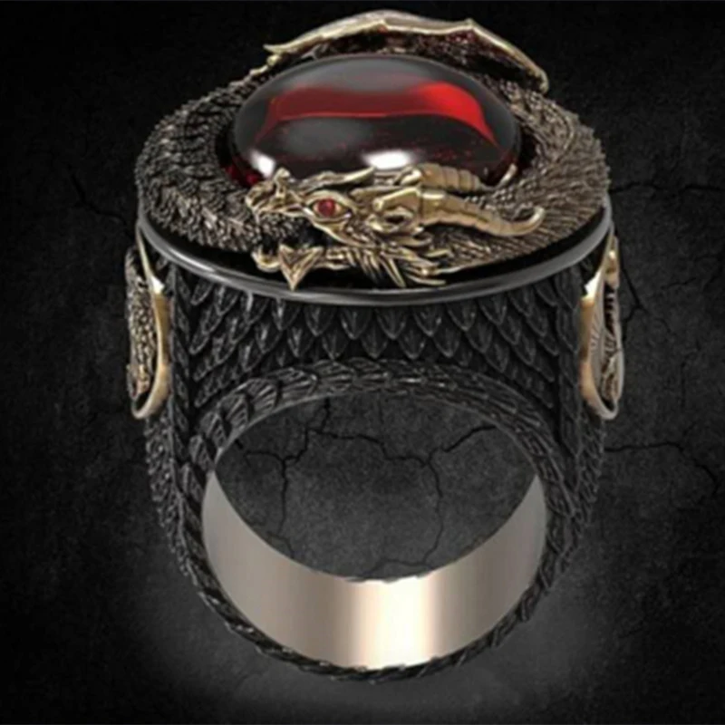 

2021 Hot Vintage Dragon Scales Engraving Rings For Women Men Retro Double Color Female Male Jewelry Punk Party Gifts