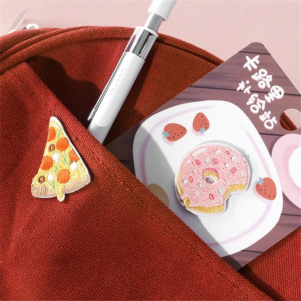

AHYONNIEX 1 Piece Embroidered Cute Pizza Food Patches Clothes Bags DIY Applique Embroidery Parches Iron On Patch for Clothes