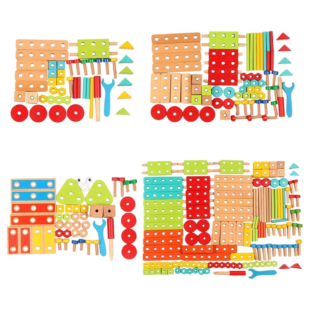 

45/68/138PCS Wooden Nuts and Bolts Building Block Kids Creative Educational