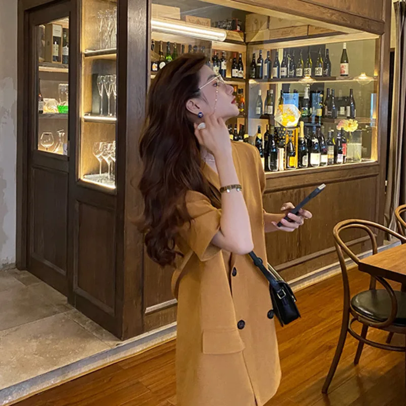 

DEAT 2021 New Spring Autumn Fashion Casual Solid Color Loose Temperament Double Breasted Slim Suit Dress Women SK561