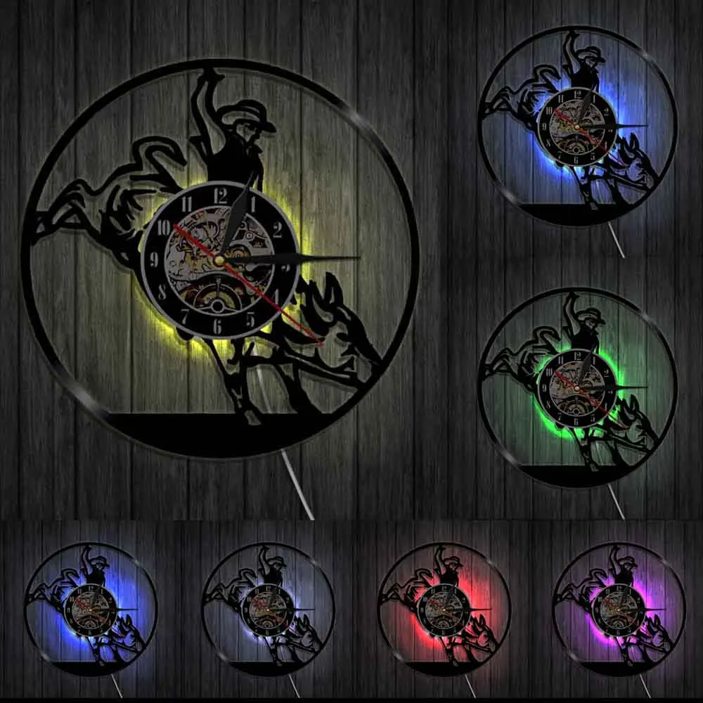 Винтажные настенные часы Wild West Bull Rider ковбойские виниловые с записью