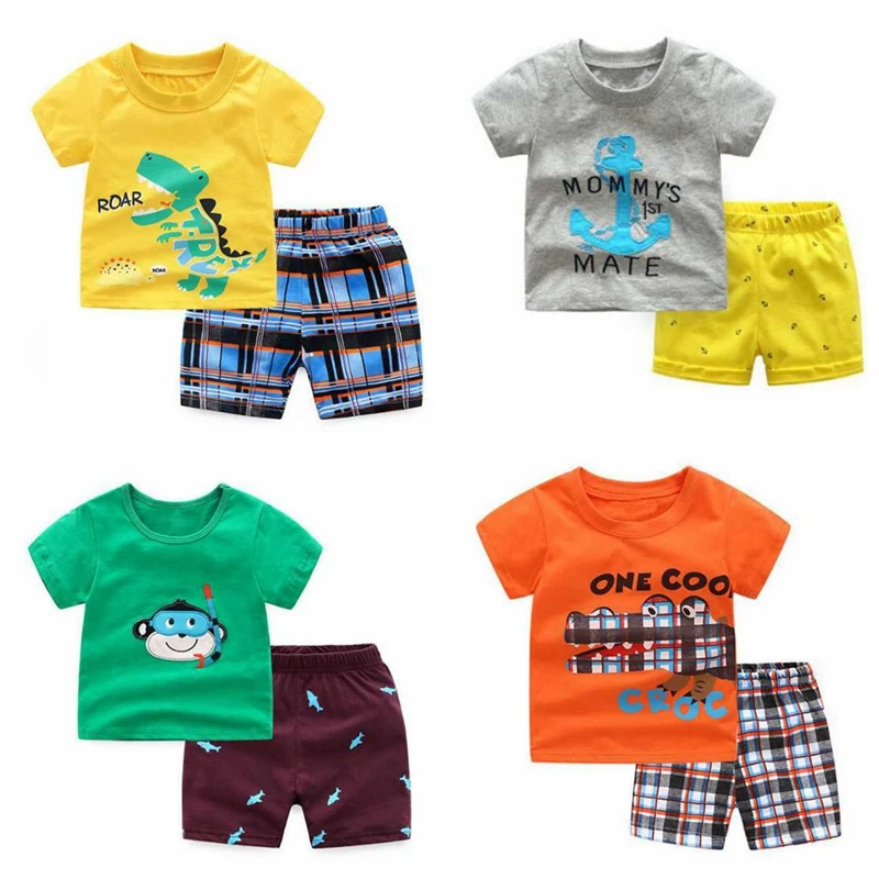 

Новые пижамные костюмы для маленьких мальчиков с динозавром, Детская Хлопковая одежда для сна, летние Пижамные комплекты для девочек, пижам...