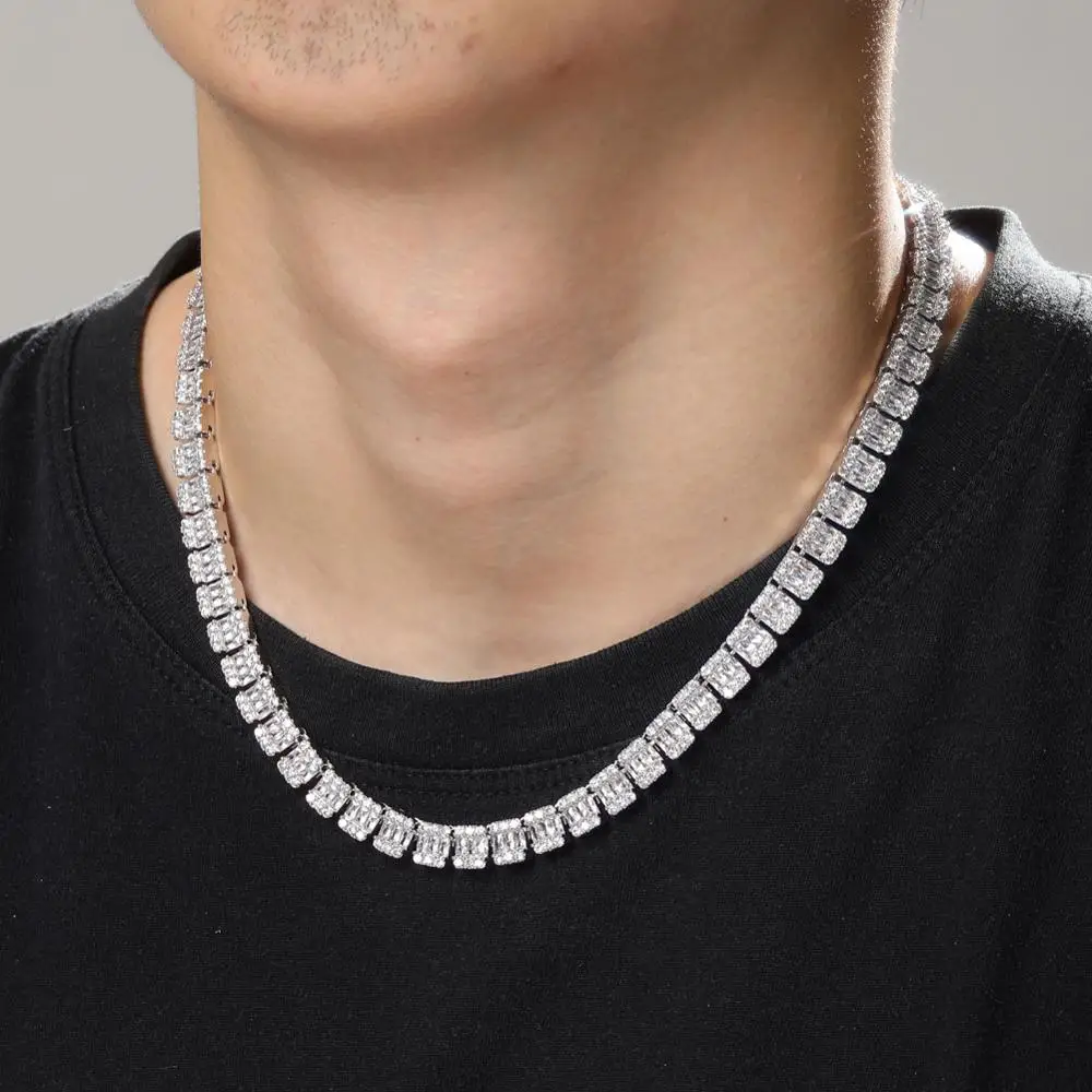 JINAO 10mm Men's jewelry tennis Necklace Gold Silver Color Iced Out Cubic Zirconia Bling Hip hop Jewelry Necklaces Gifts  Украшения