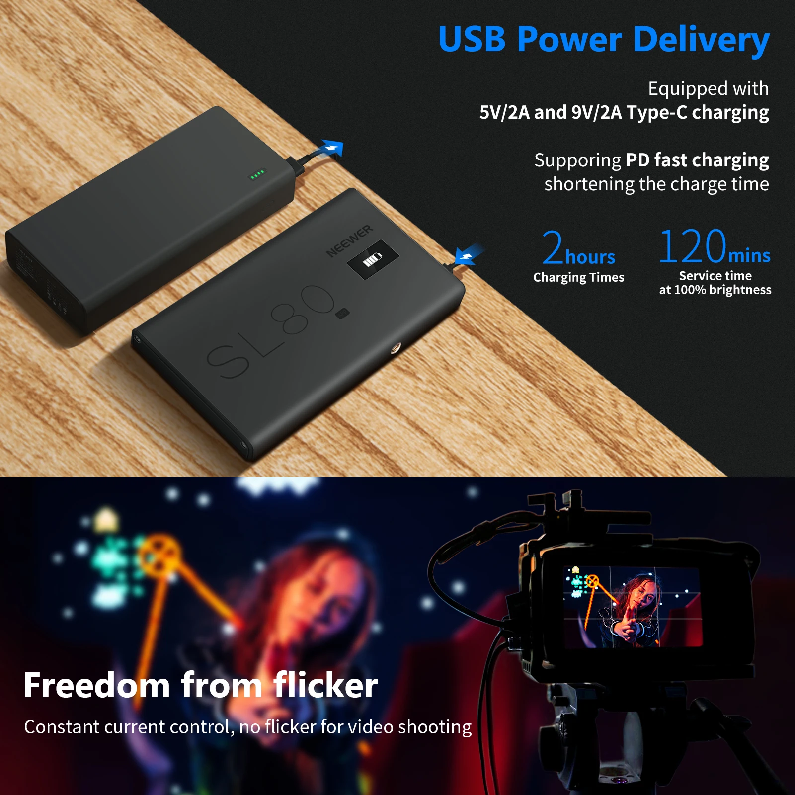 

Neewer 3200K- 8500K RGB Led Video Light Built-in 4150mAh Rechargeable Battery for Photo Studio Video Lighting Fill Light